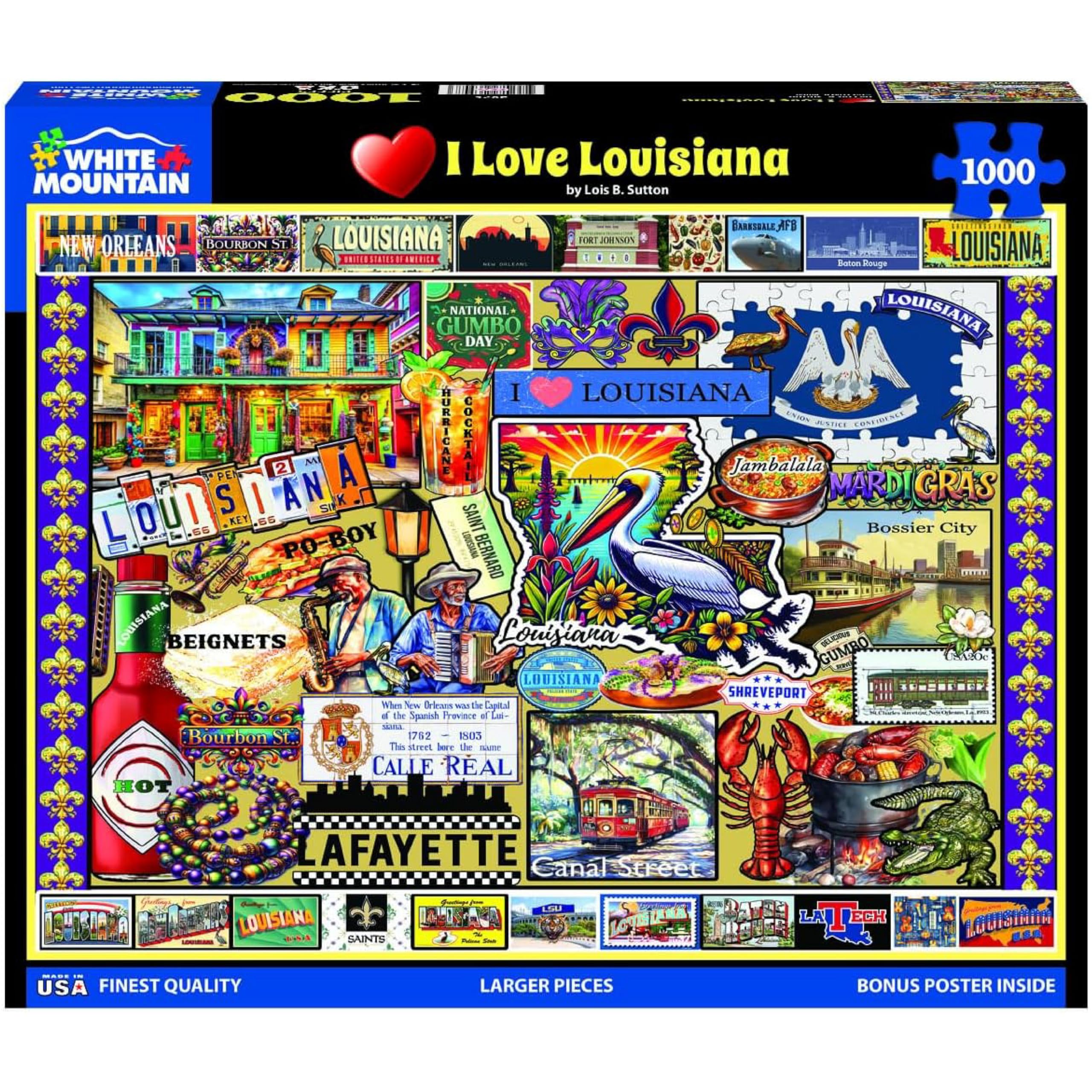 White Mountain I Love Louisiana Puzzle 1000 Piece Vintag Jigsaw Puzzles for Adults and Families