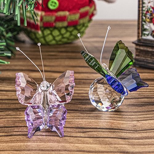 Miniatura 2 de H&D HYALINE & DORA Mariposa voladora de cristal hecha a mano con base de bola y linda colección de figuras de elefante, adorno de vidrio cortado,