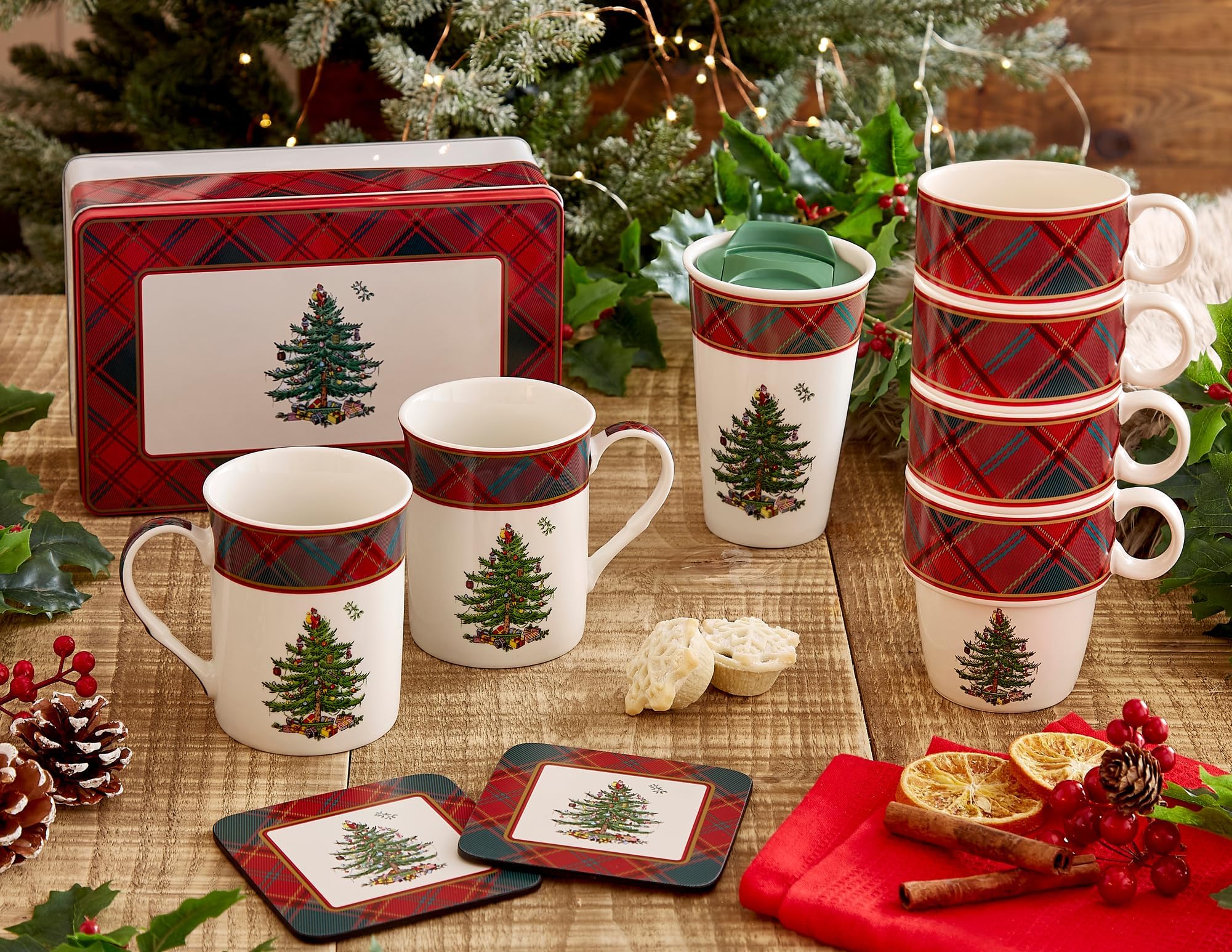 Spode Lot De 4 Tasses Empilables Noël (300 Ml) - Collection Sapin à Pois