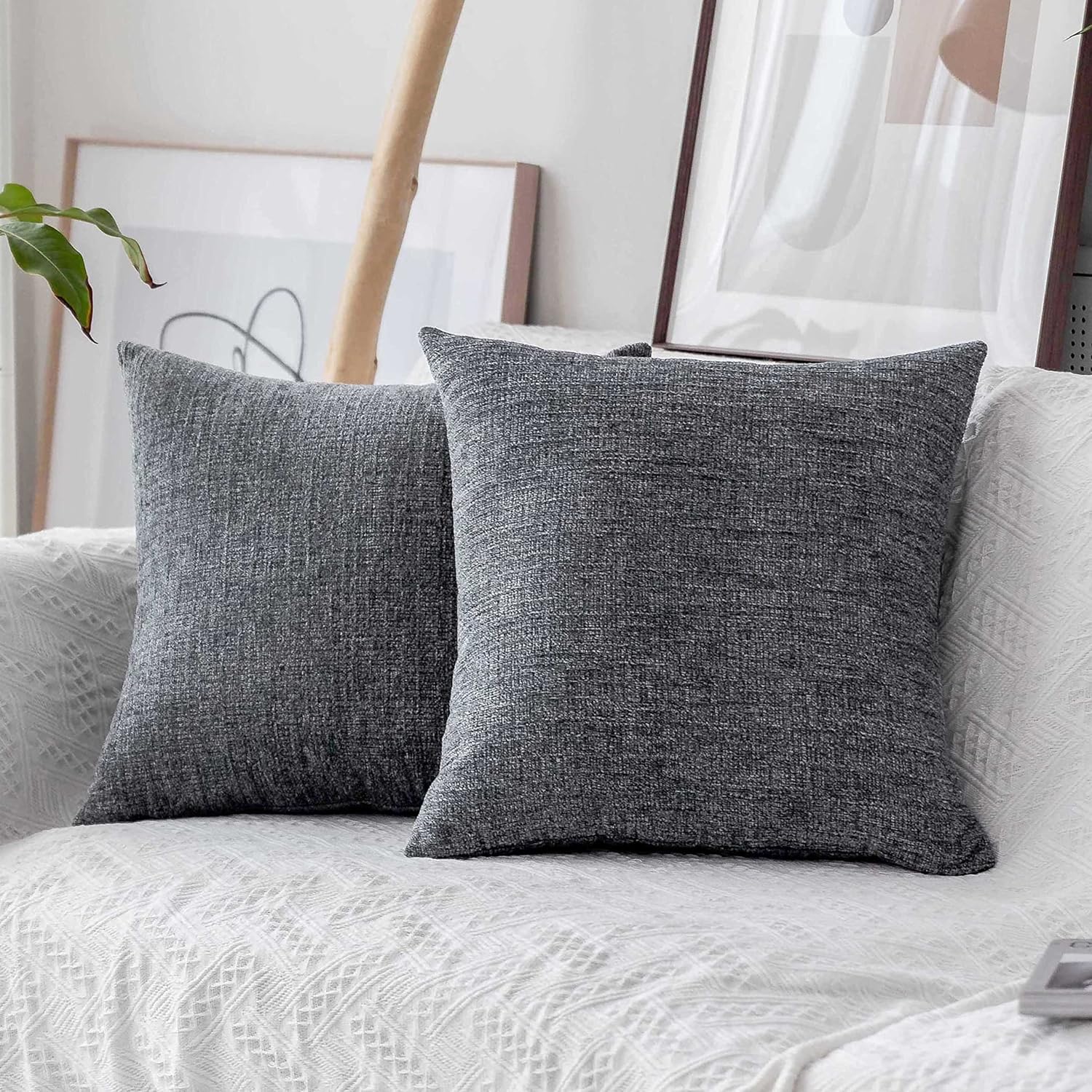 Home Brilliant Gray Pillow Covers Striped Chenille Velvet Plush Large Square Pillow