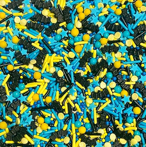 Miniatura 2 de COOL MOM SPRINKLES Gránulos azules y amarillos (4 onzas)  Gránulos de cumpleaños de Batman para decorar pasteles, cupcakes, galletas y postres