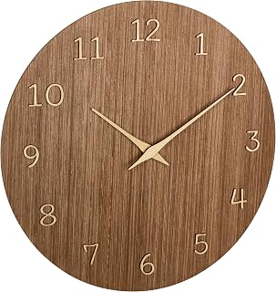 TFA Dostmann Holz-Wanduhr analog, 60.3072.23, Quarzuhr, Deko-Accessoire für Zuhause, Moderne Wanduhr, hohe Genauigkeit, natürliches Wohnambiente, Lange Batterielaufzeit, Dunkles Holz