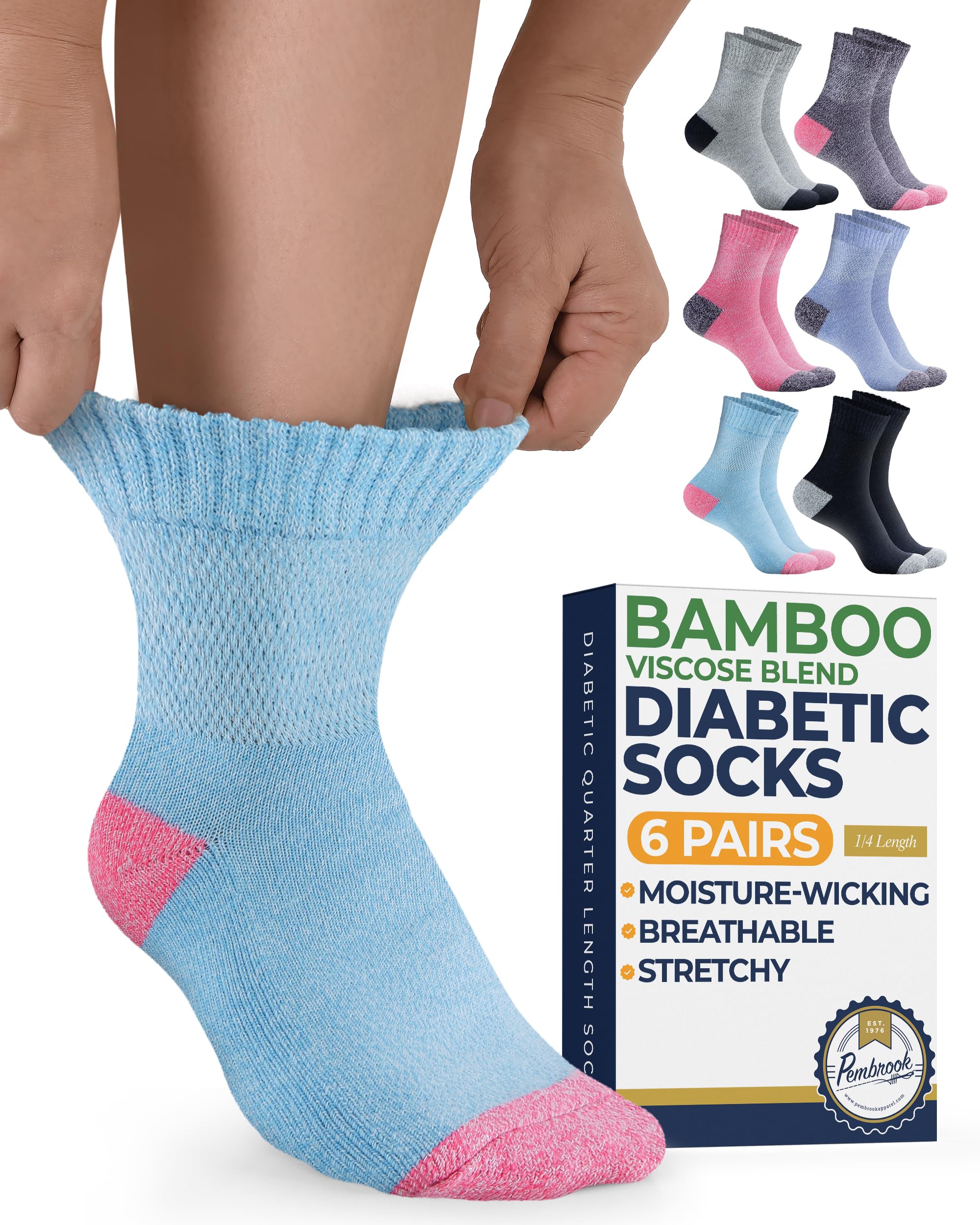 Pembrook® Bamboo Viscose Ankle Diabetic Socks for Women &amp; Men - 6 Pairs
