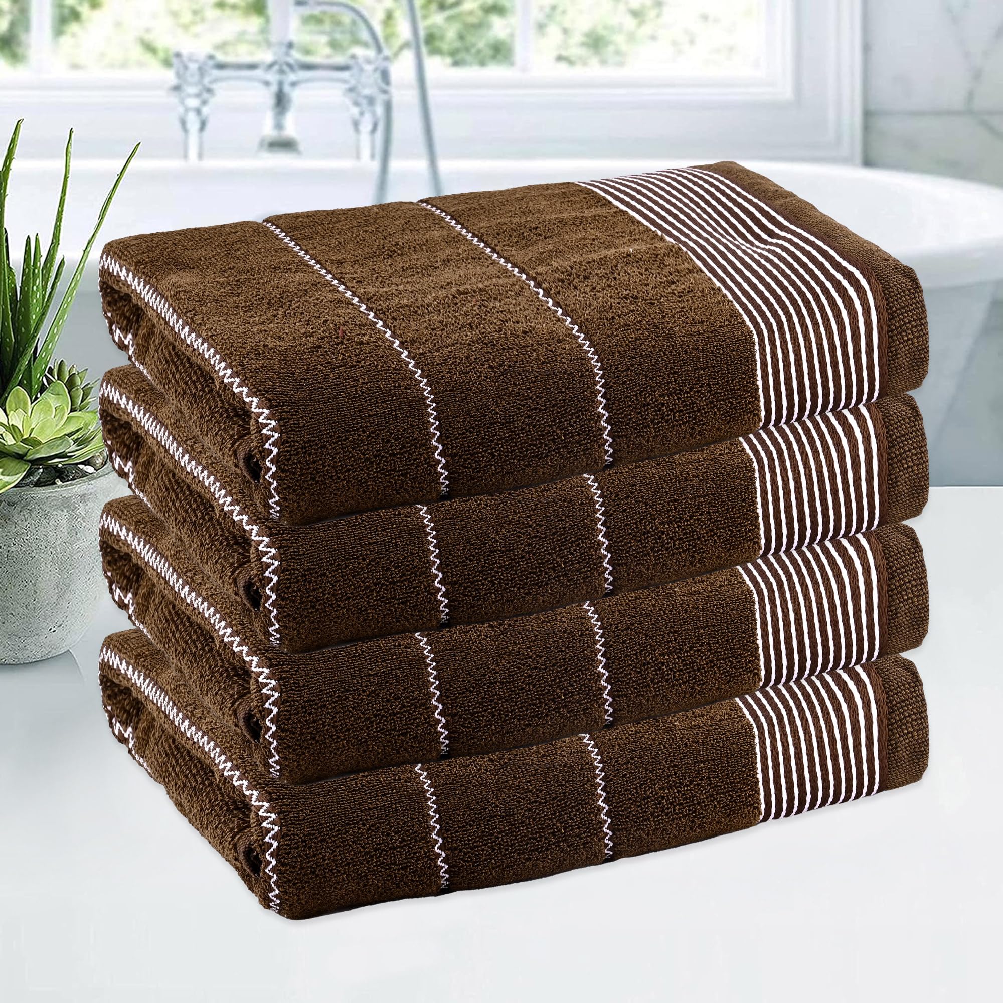 Urbane Home Pack of 4 Soft Blend Cotton Bathing Towel for Men/Women | 450 GSM Fade/Wrinkle Resistant Towels for Bath | 30x60 Inches - Brown