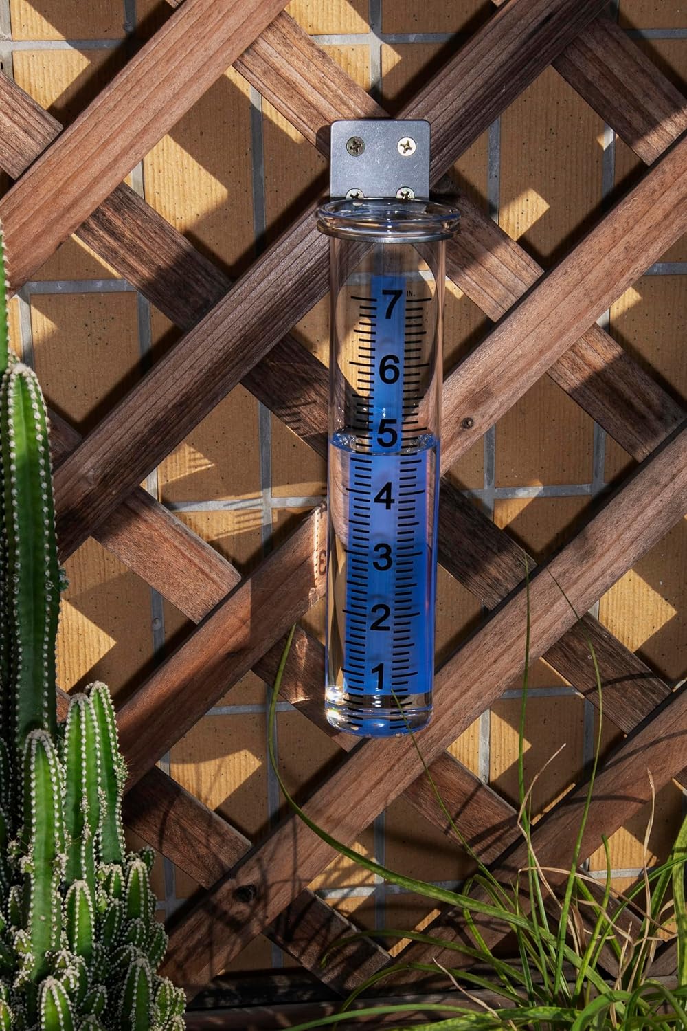 7" Capacity Rain Gauge Outdoor, Accurate Glass Tube Best Rated with Stainless Steel Mounting Rack Holder, Post Mount Rain Gauge for Yard Garden Outdoor Home (Style B)
