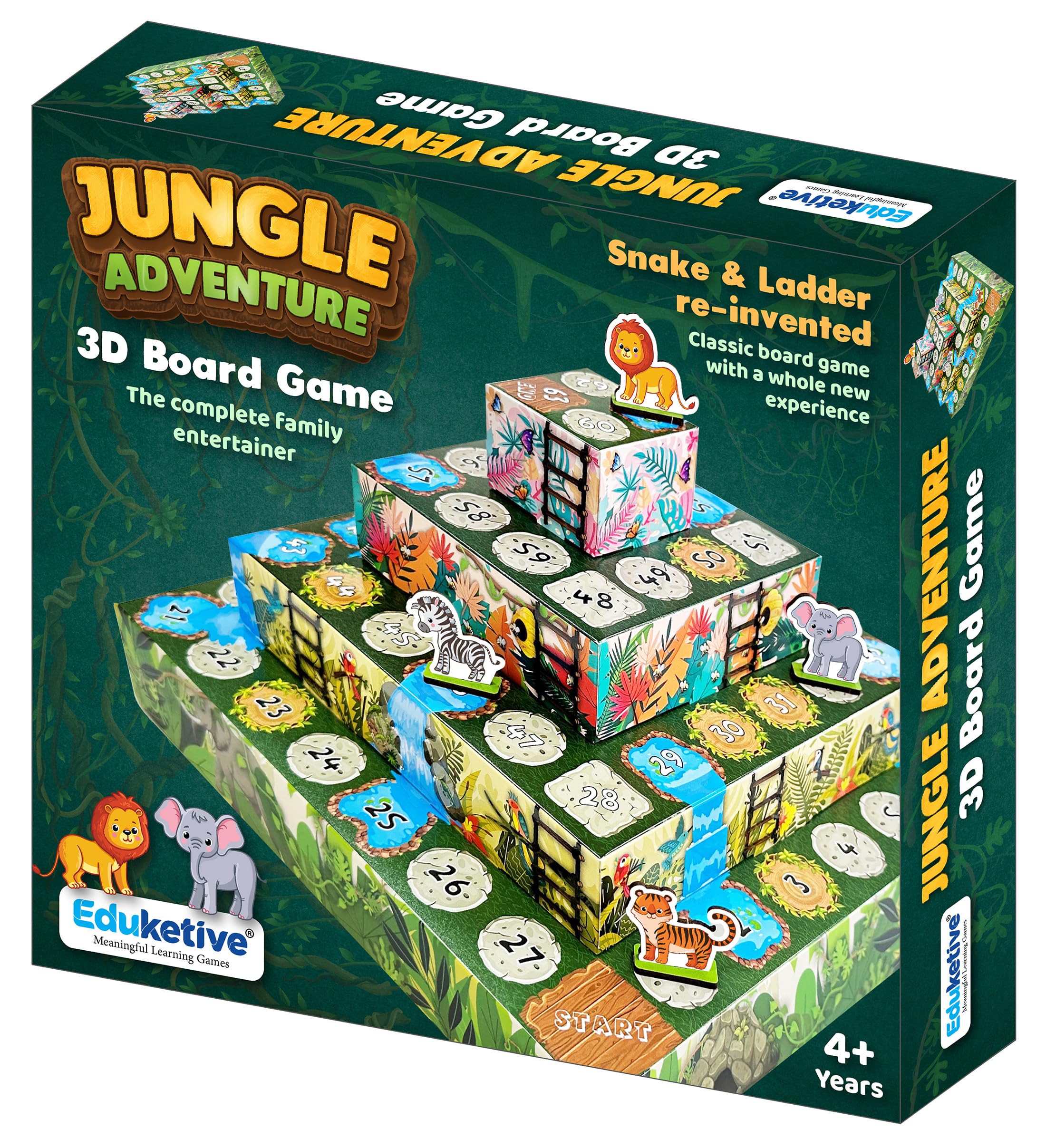 Jungle Adventure 3D Board Game Imporvised Snake & Ladder Board Game for Kids Family and Friends Age 4+ Years Old
