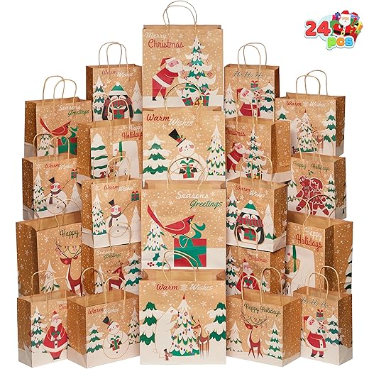 Christmas Kraft Gift Bags with Assorted Christmas Prints