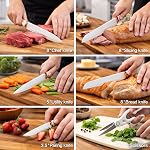 Knife Set, 7-Piece Kitchen Knife Set for Chef, Sharp Knife Set with Knife Block & Built-in Sharpener, Anti-Rust Knife Block Set, Marble Textured Premium PP Material (Not Wood), (White)