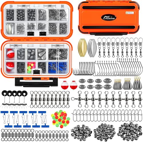 PLUSINNO 253/387pcs Fishing Gear Accessories Kit, Fishing Tackle Box with