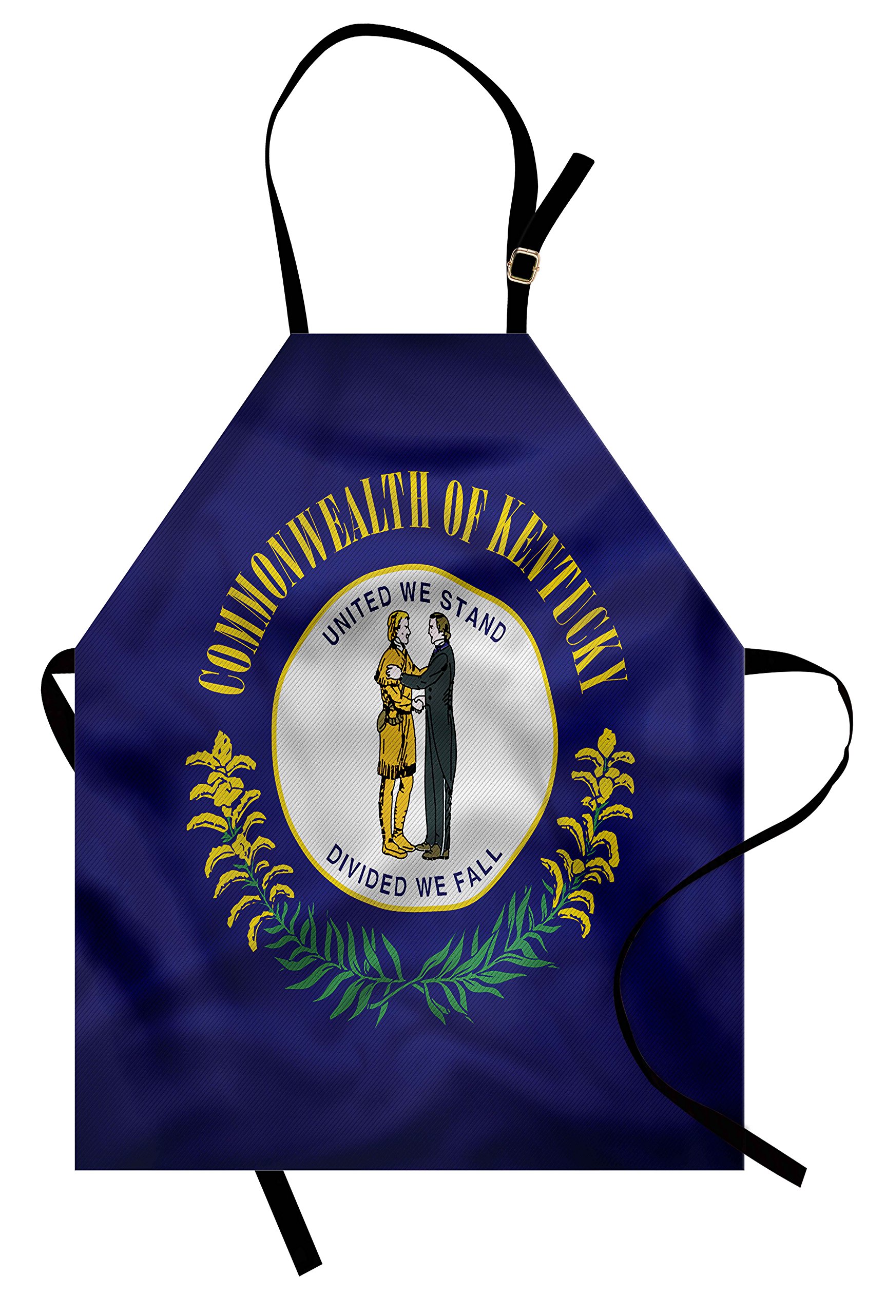LunarableAmerican Apron, Kentucky Flag United We Stand; Divided We Fall Pioneer and Statesman, Unisex Kitchen Bib with Adjustable Neck for Cooking Gardening, Adult Size, Yellow Green