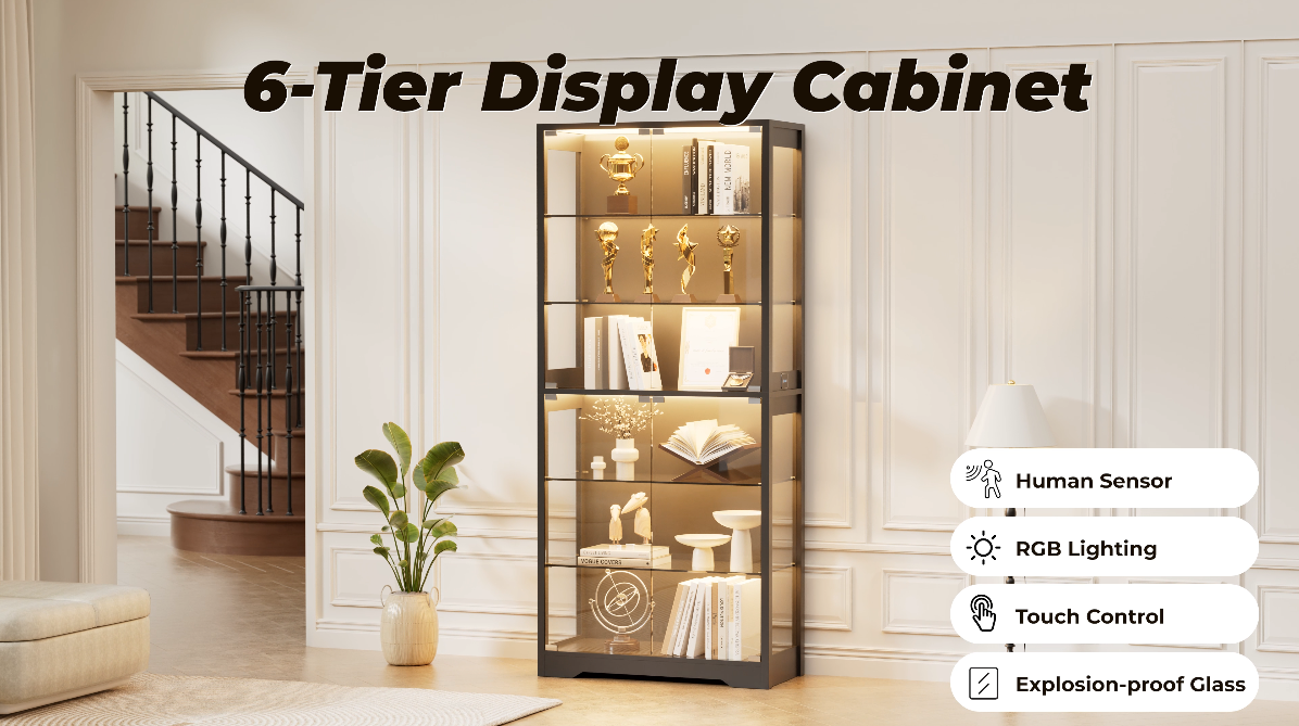 Amazon.com - BROTTAR Display Cabinet with Glass Door, 6-Tier 71