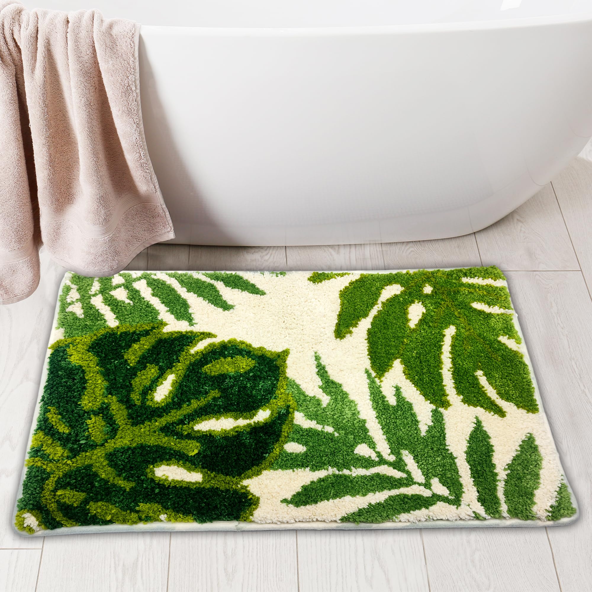 Monstera Bathroom Rugs, Monstera Palm Leaves Shaped Decorations Bath