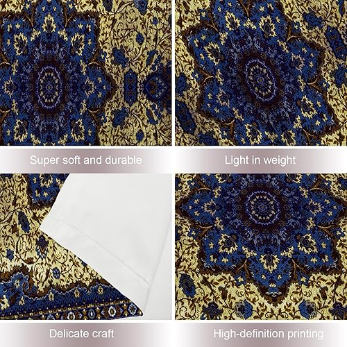 Miniatura 4 de Shrahala Tapiz redondo con diseño de mandala azul, gris, persa marroquí, para colgar en la pared, tapiz psicodélico grande para dormitorio, sala de