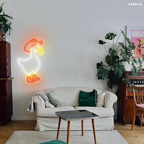 Miniatura 7 de Letrero de neón de ganso de vaquero con sombrero de vaquero y botas, luz LED de neón para decoración de habitación de niños, bonito letrero de ganso