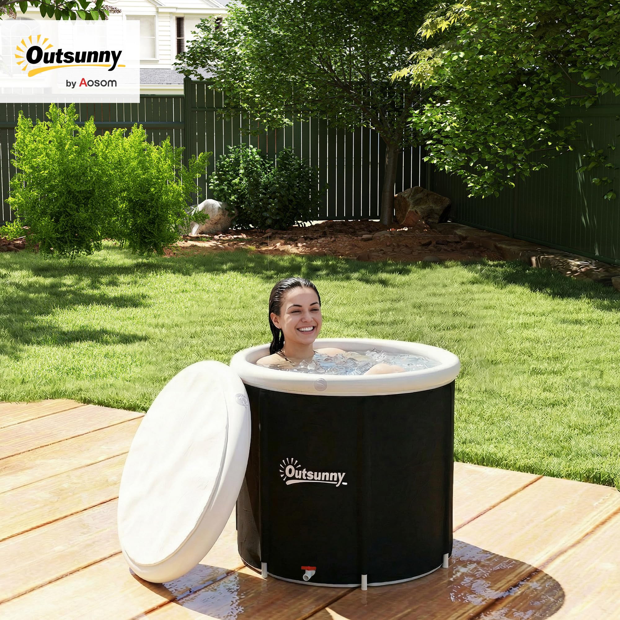 Outsunny Bañera de Hielo, 280L, Bañera Hinchable Portátil para Recuperación de Atletas en Agua Fría, con Cubierta y Bomba, Barril de Hielo de Múltiples Capas, para Interior y Exterior, Ø78x71 cm