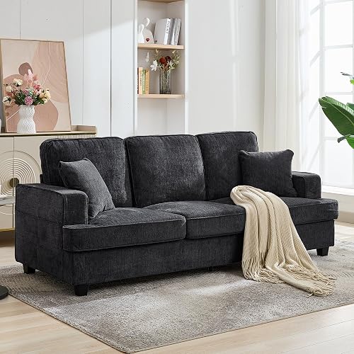 Korser 89 Inch Deep Seat Chenille Sofa, 3 Seater Mid Century Modern Couch with Armrests, Comfy Grey Sofa for Living Room