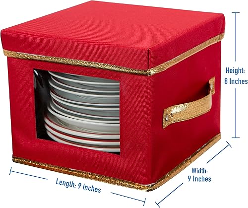 Miniatura 5 de Simplify Caja de almacenamiento para platos de ensalada navideños, 9.45 pulgadas, porcelana de Navidad, 12 divisores de fieltro, juego de vajilla,
