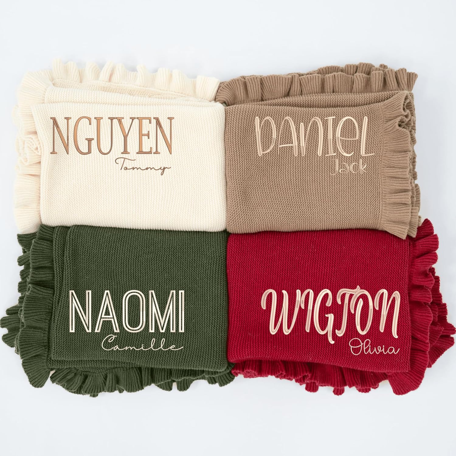 Personalized Baby Blanket – Ruffled Knit Custom Embroidered Blanket, Soft 100% Cotton Knit, 30x40in for Girls and Boys Newborns, Gifts for Infant