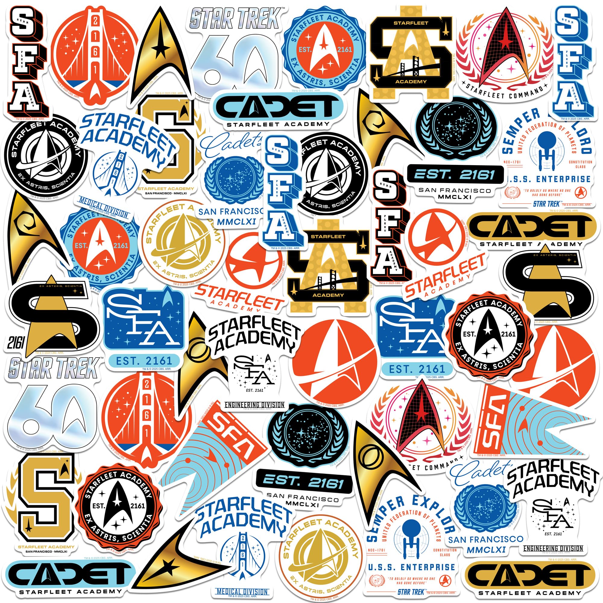 Star Trek Starfleet Academy 50 ct grandi adesivi in vinile fustellati – Adesivi premium per interni ed esterni per laptop, bottiglia d'acqua, tablet, skateboard e altro