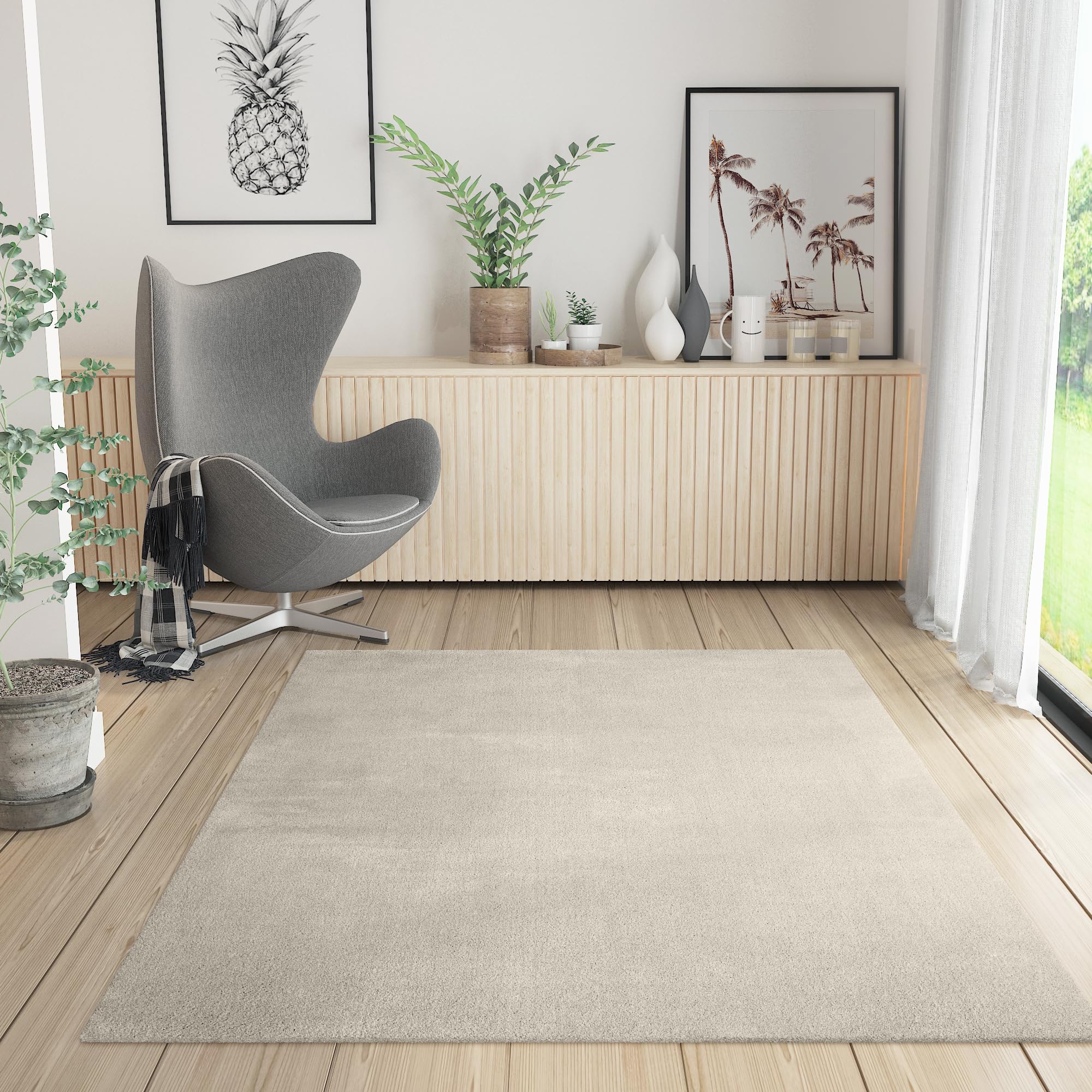 Alfombra Salón Moderna Unicolor Lavable Antideslizante Pelo Corto y Suave 120x170cm Crema
