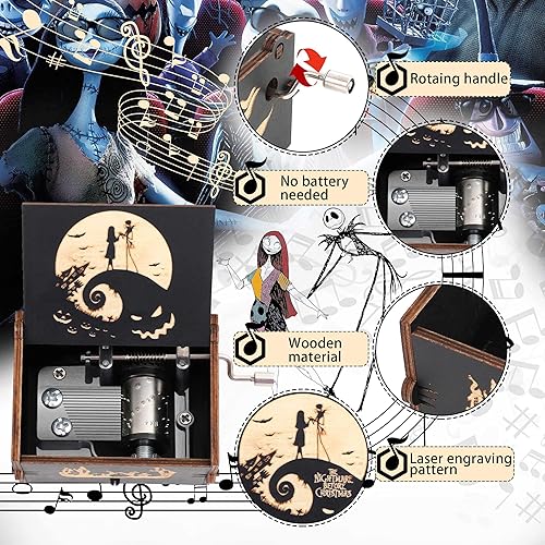 Miniatura 6 de BAOSIWA Caja de música de Halloween, caja de música de madera grabada, regalos para novia, novio, ella, cumpleaños, día de San Valentín