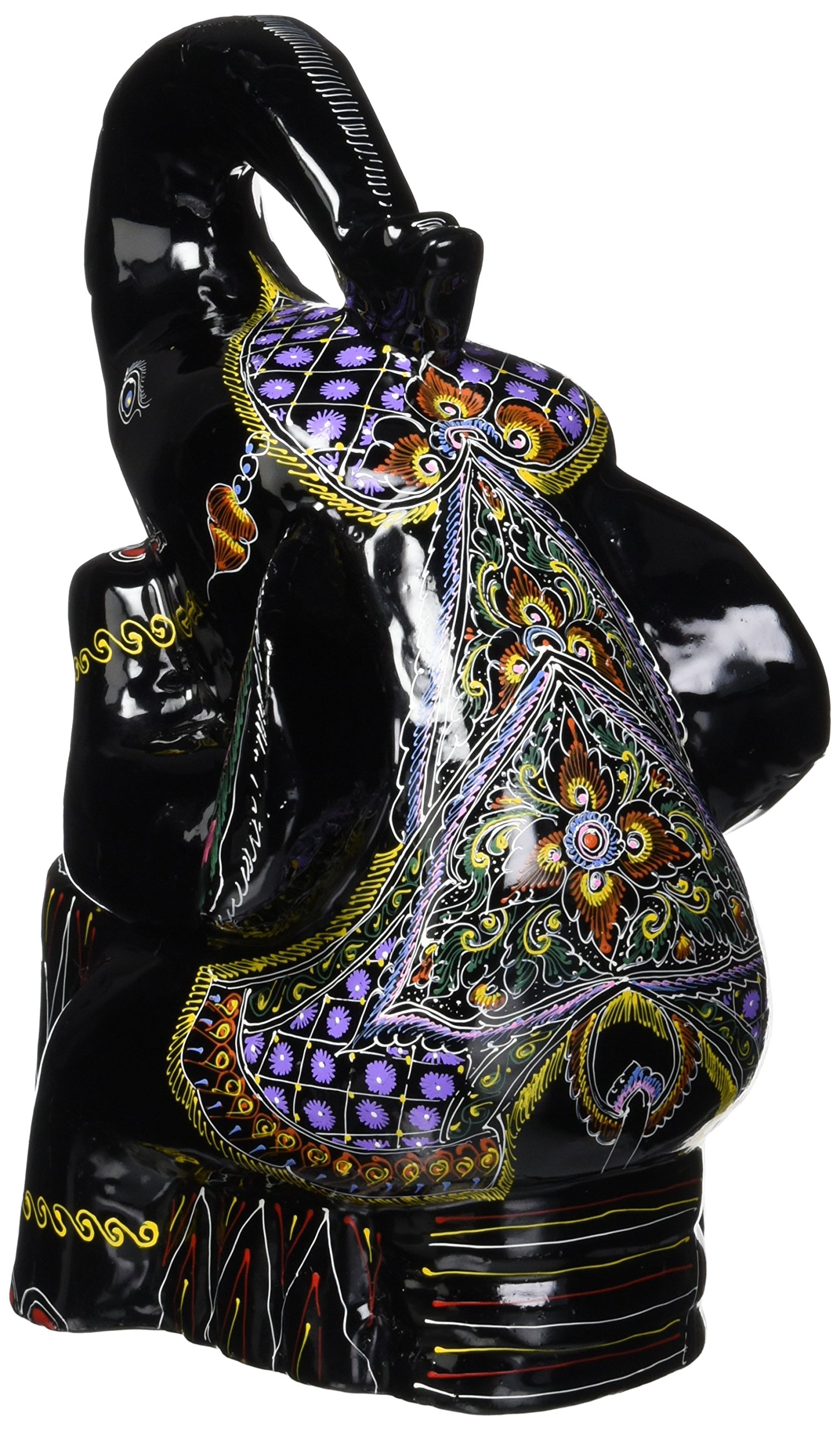 NOVICA Handgefertigter lackierter Stiftehalter aus Holz, schwarzer „Flirty Elephant“