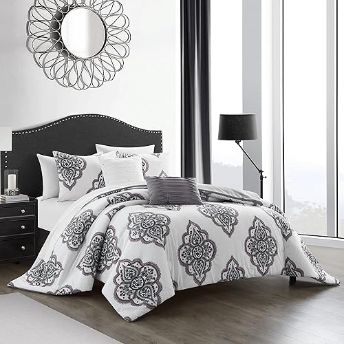 Miniatura 2 de Chic Home Pacey - Juego de edredón de algodón jacquard de 5 piezas, ropa de cama bordada con medallón, fundas de almohada decorativas incluidas,