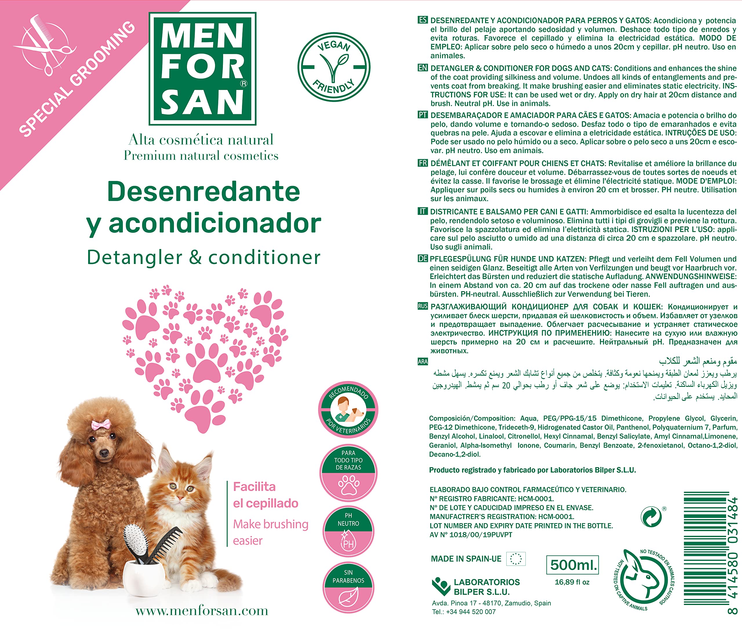 Desenredante acondicionador para Perros y Gatos 500ml