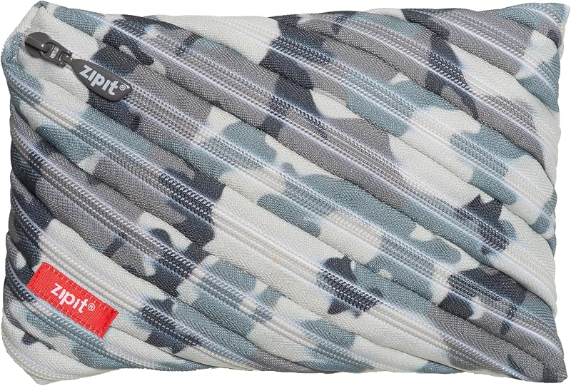 ZIPIT Camo Large Pencil Case for Boys, Zipper Pencil Pouch for Kids,Grey | One long zipper pouch, wide opening, machine washable, durable easy-care polyester, holds 60 pens & pencils