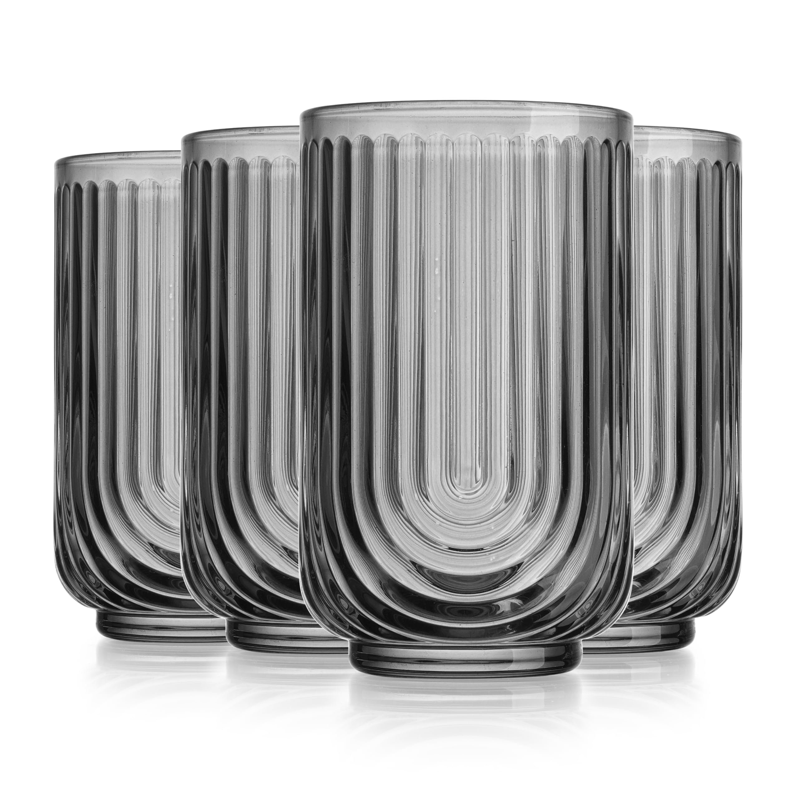 Glaver's Vintage Glassware Art Deco Glasse Ribbed Drinking Glasses U-Shape Arch Design Colored Cocktail Kitchen Tumblers Everyday Dinner Decorative Party (): Smoke S/4 17oz