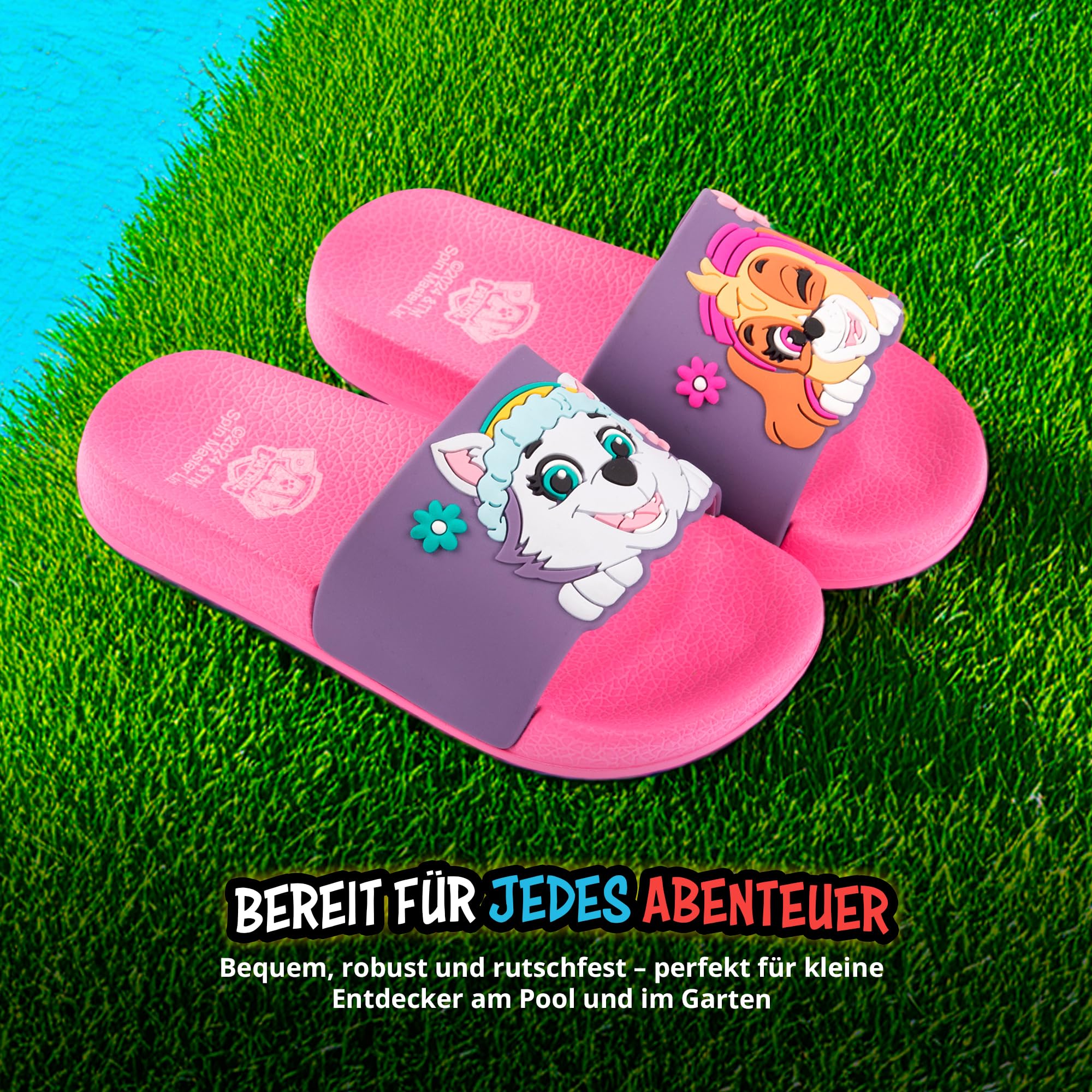 United Labels Paw Patrol Badelatschen für Mädchen, Pink, Kinder Badeschlappen rutschfest, Schlappen mit Skye und Everest, Badesandalen