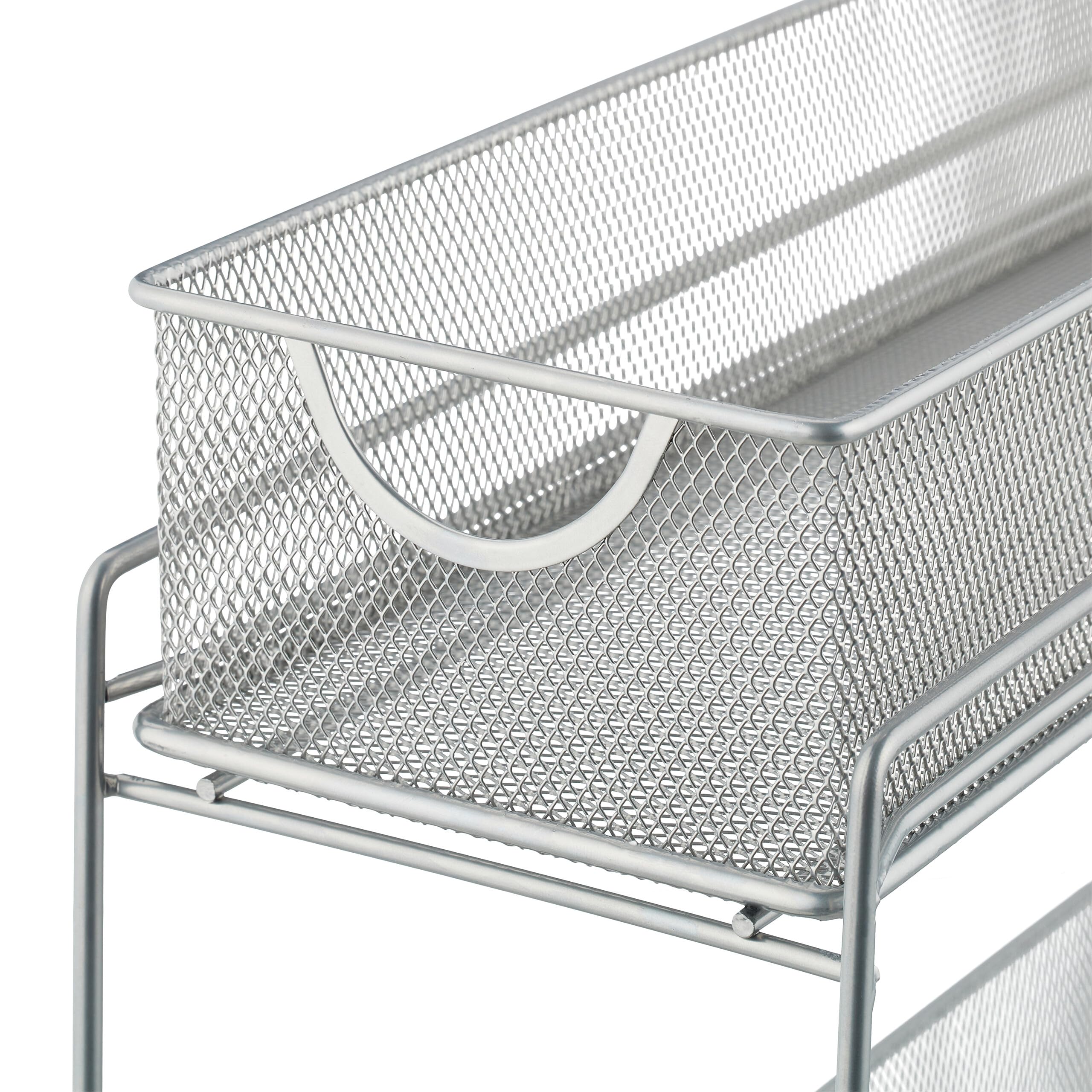 Relaxdays Organiseur pour Placard de Cuisine, corbeilles coulissantes, 2 tiroirs, métal, HxLxP: 40x15x46 cm, argenté