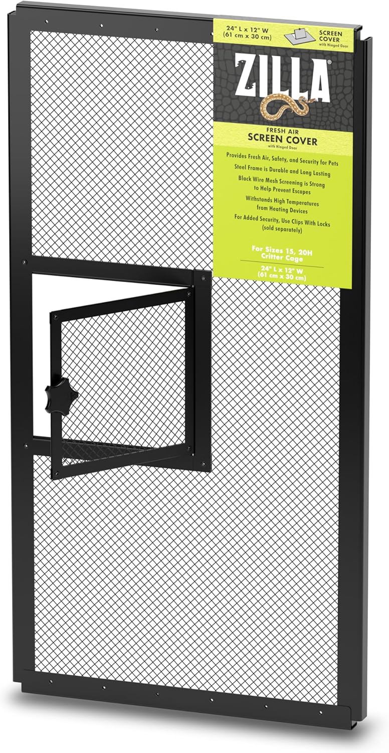 zilla pet reptile terrarium fresh air screen cover with hinged door 24" x 12" 24" x 12" black
