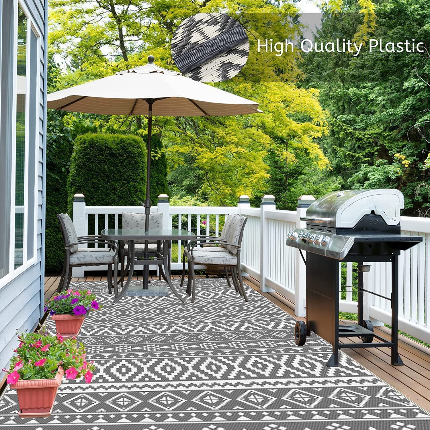 Tappeto da esterno per terrazze, 180 x 270 cm, impermeabile, reversibile e facile da pulire, in plastica riciclata, resistente ai raggi UV, per camper, campeggio, picnic, barbecue, balcone,