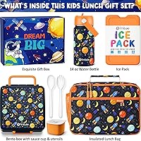 Vista 2 de Fimibuke - Lonchera Bento para niños con 4 compartimentos, bolsa de almuerzo aislada, botella de agua aislada de acero inoxidable, paquete de hielo