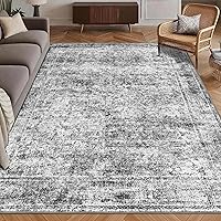 HIRUG 5x7 Washable Area Rug Vintage Persian Distressed Non-Slip Machine Washable Rug for Living Room Bedroom - Graphite Mist
