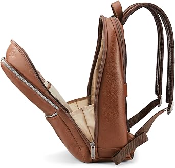 Samsonite Classic Leather Slim Backpack, Cognac, One Size, Classic Leather Slim Backpack