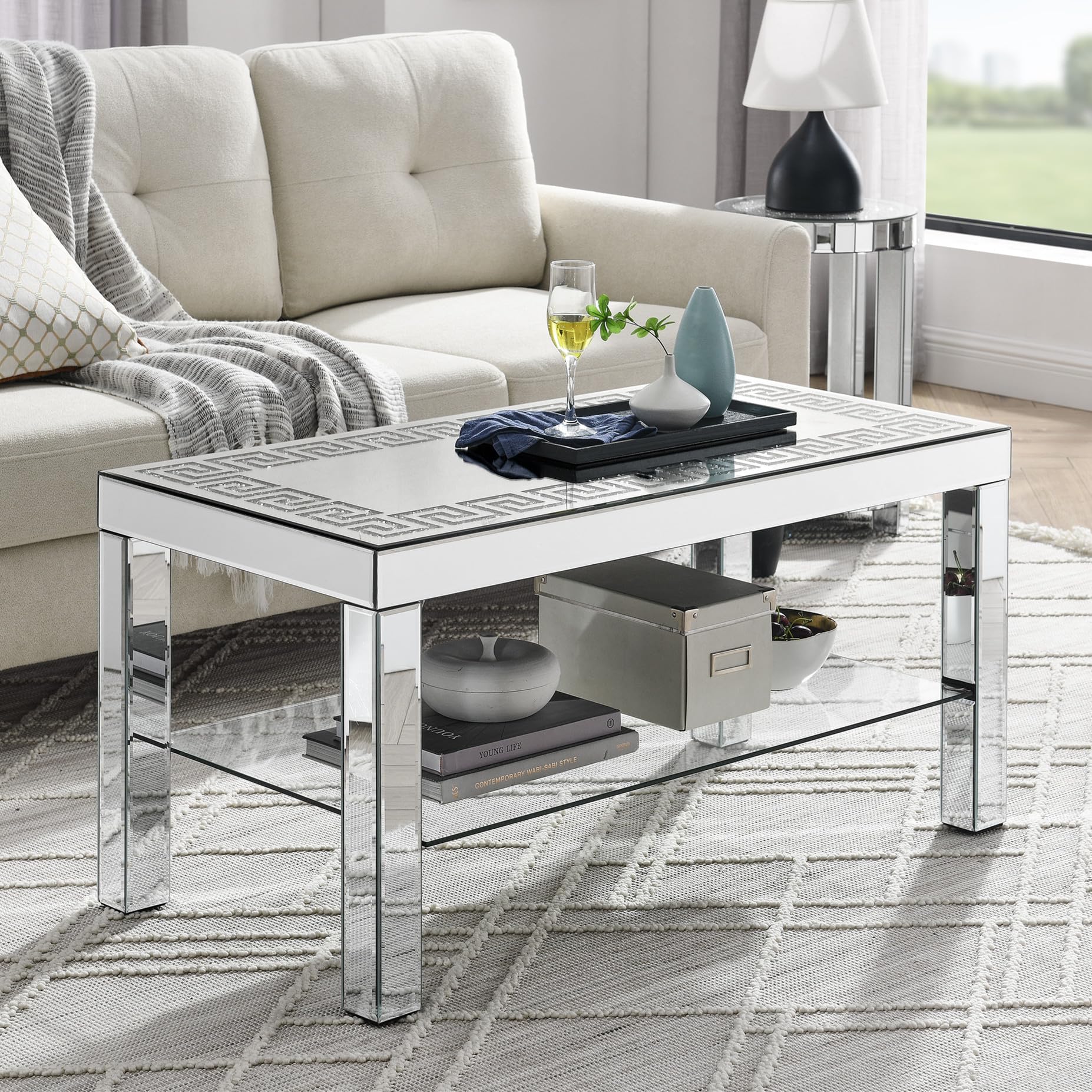 【KIMHEKIM】Shiny Silver Monroe Flat Amazon.com: SSLine Luxury Mirrored Coffee Table with Storage