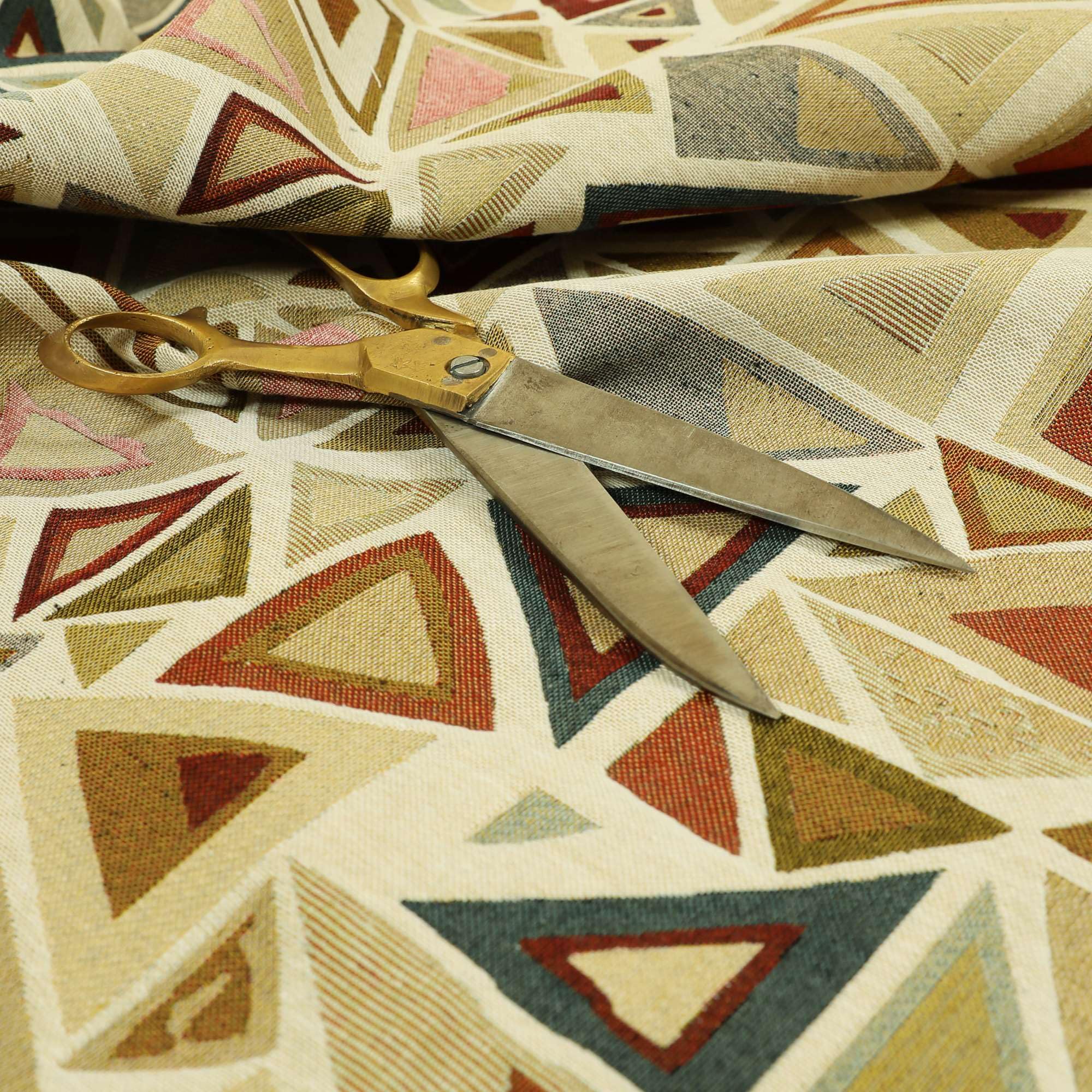 Redbrick Mill Fabrics Flame Retardant Geometric Pyramid Pattern White Blue Beige Chenille Jacquard Upholstery Fabrics (Per Metre) — image 1