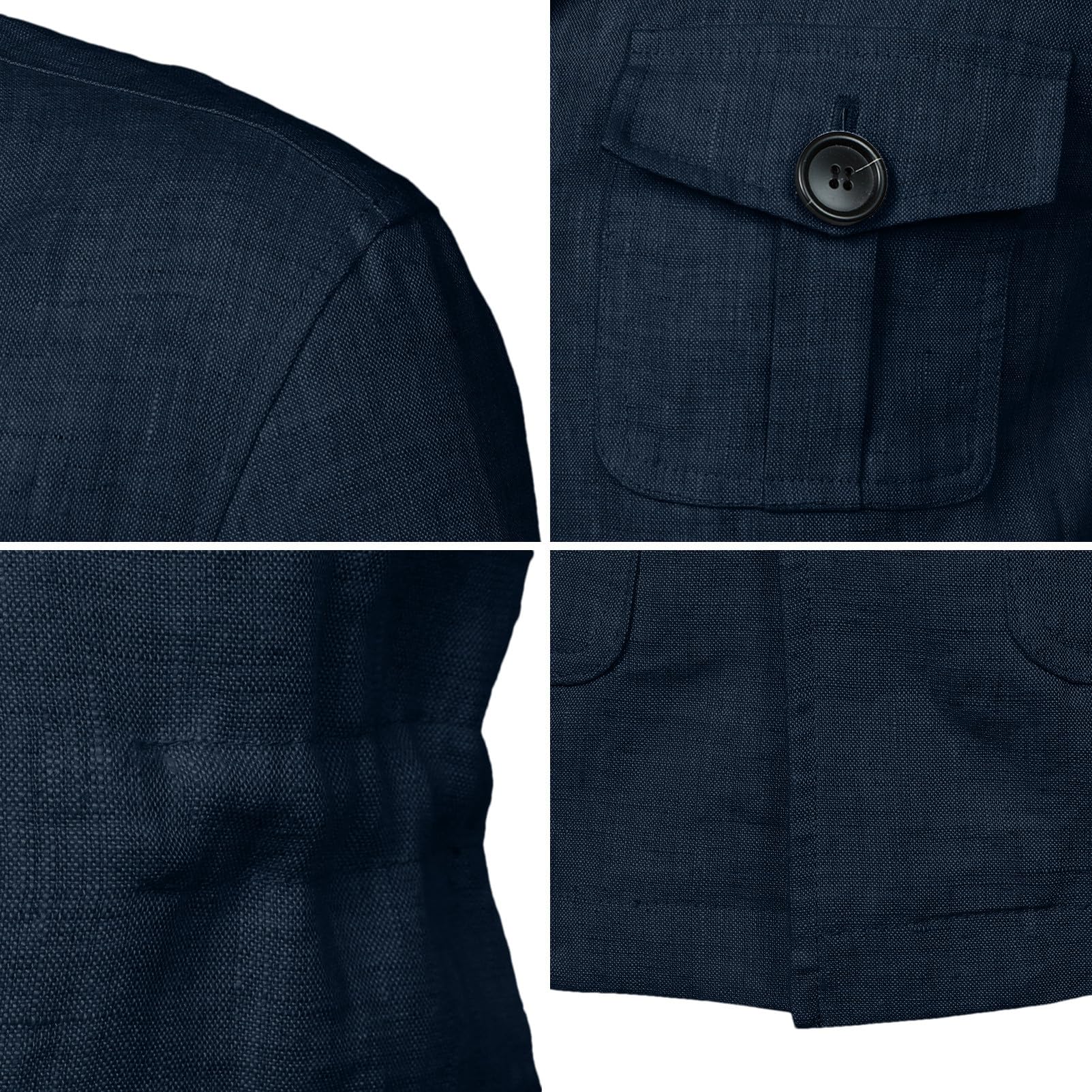 Veste en Lin Léger pour Hommes Boutonné Manteau Blazer Décontracté Respirant avec Poches