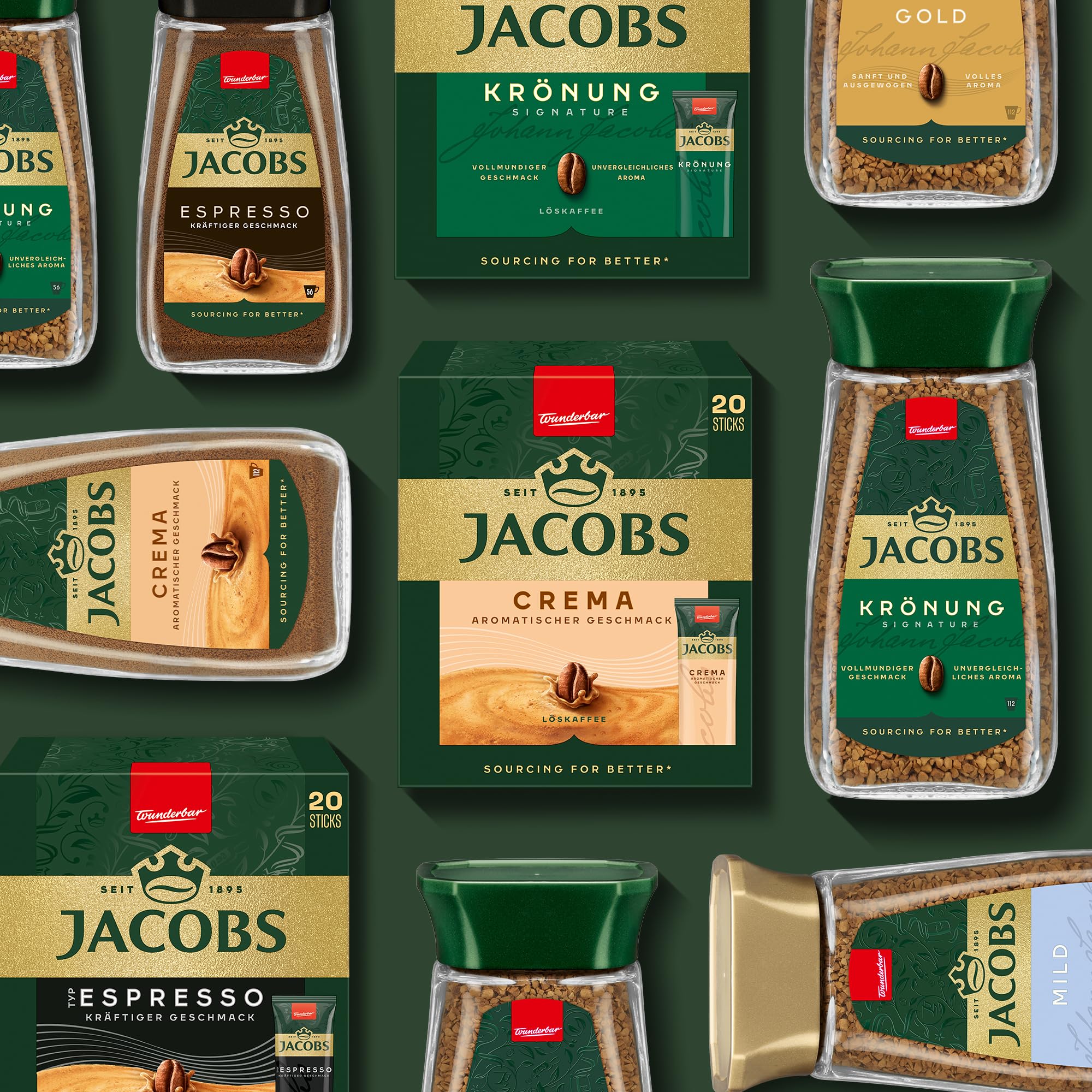 Jacobs Café Crema löslicher Bohnenkaffee als Stick, Instant Kaffee, 12 x 20 Einzelportionen à 1,8 g, für 240 Getränke
