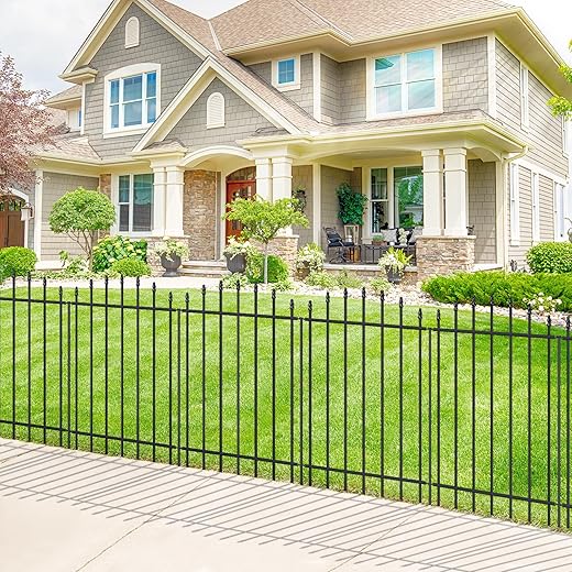 FOREHOGAR Metal Garden Fence 36 in H x 12 ft L, 6 Panels + 7 Stakes Border Dog Fence Panels Animal Barrier, No Dig Garden Fencing for Yard Patio Flower Bed Lawn Outdoor, Arch Black