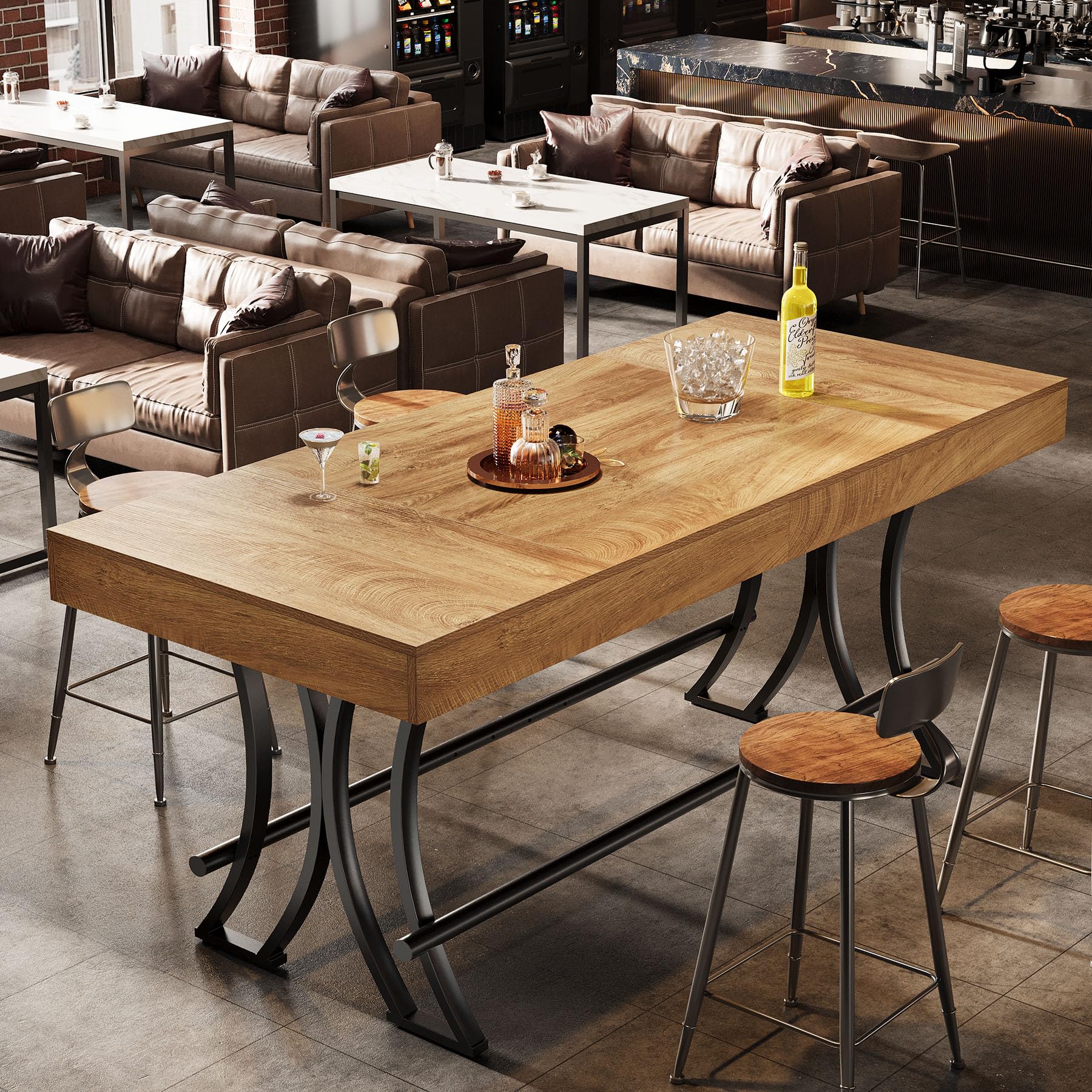 Tribesigns 160CM Bartisch Stehtisch Schreibtisch Arbeitstisch, Farmhouse Esstisch für 4-6 Personen mit Fußstütze aus Metallring für Küche, Wohn- & Esszimmer - 160 x 70x 90 cm (B/H/T) (nur Tisch)
