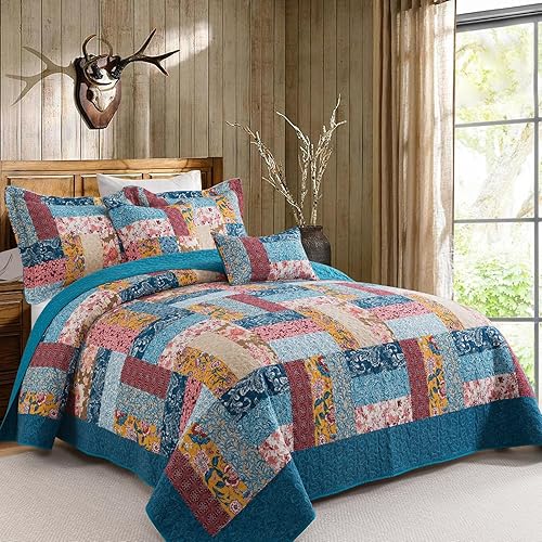 Vista 72 de VAPUTAR Colchas tamaño King – Juego de ropa de cama de algodón de otoño, 3 piezas, ligero, suave, tamaño King, juego de edredón bohemio de algodón