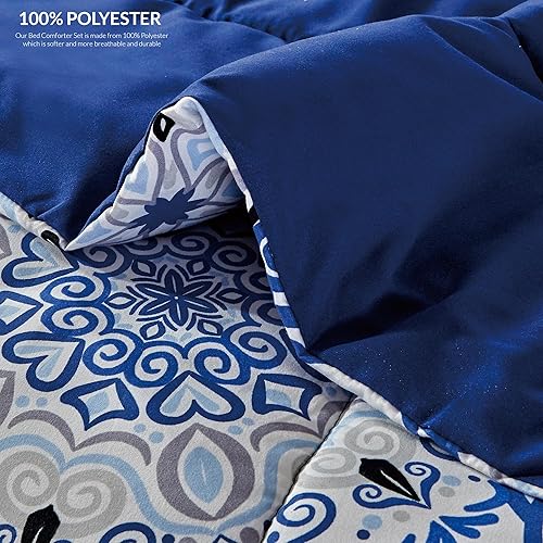 Miniatura 5 de LDC LUX DECOR COLLECTION Juego de edredón Queen Azteca Azul experimenta la comodidad con el edredón Queen  Juego de edredón de 5 piezas para todas