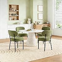 DUMOS Mid-Century Modern Dining Chairs Set of 4 - Green Boucle Upholstered Curved Backrest, Black Metal Legs for Kitchen Living Room