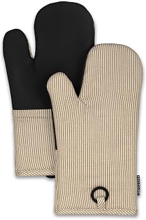 Frigidaire Layla Heat-Resistant Oven Mitts with Anti-Slip Neoprene Grip - Cotton, Machine Washable, 13x7 Inch Beige Set of 2