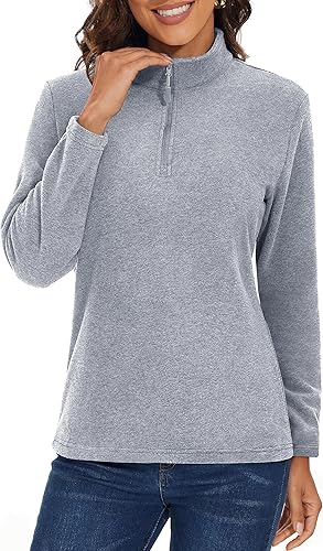 MAGCOMSEN Sudadera de forro polar con cremallera de un cuarto para mujer, suave, ligera, manga larga, cálida