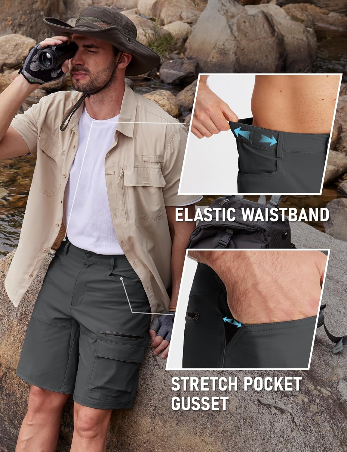 MAGCOMSEN Men's Hiking Cargo Shorts 9" Quick Dry Lightweight Summer Casual Shorts for Men Work Golf Outdoor 5 Pockets