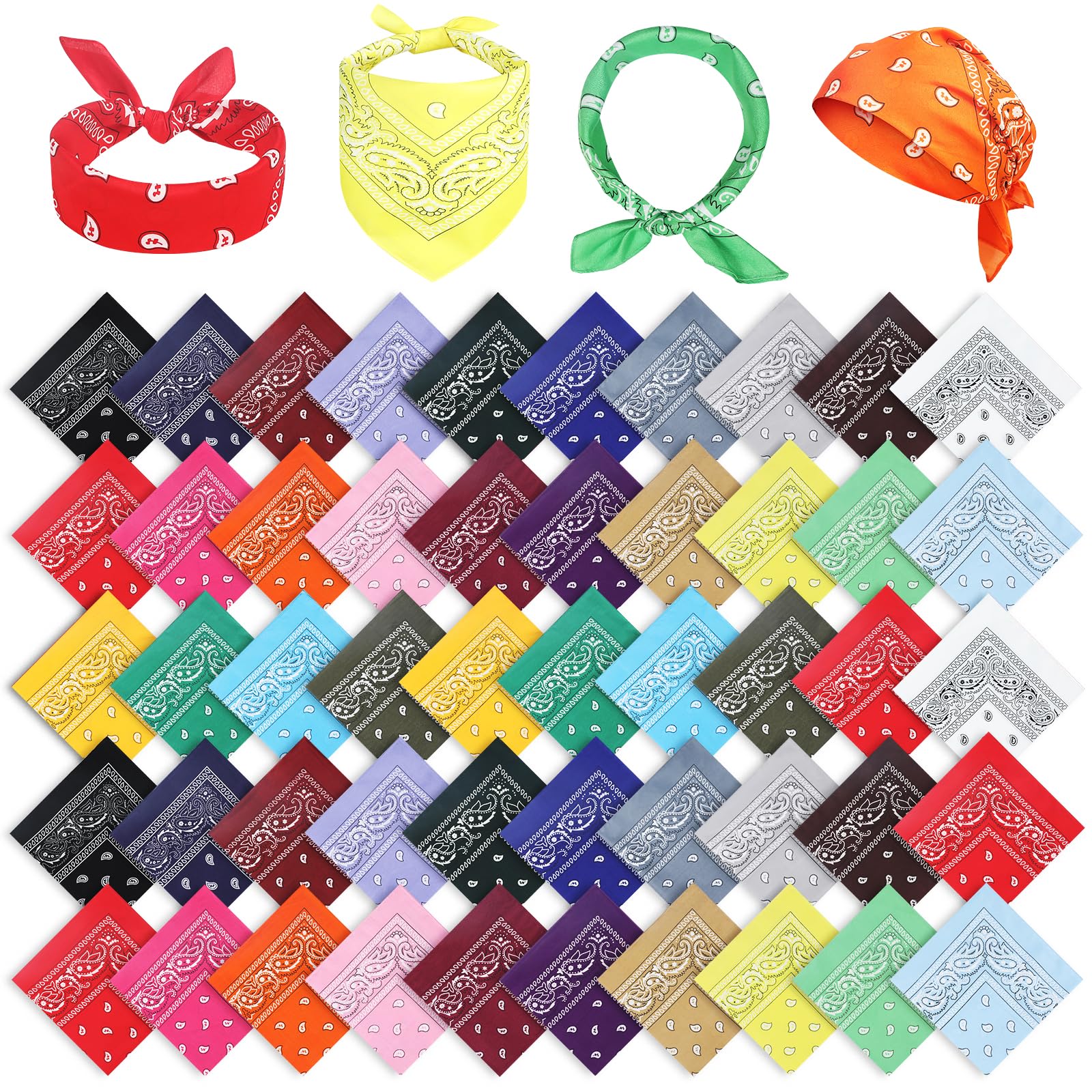 LL FCBDA 50 Pcs Bandanas Paisley Pattern Bandanas Bulk Multi-Purpose Square Handkerchief,Face Mask Headband for Men and Women (Mixed Colors)
